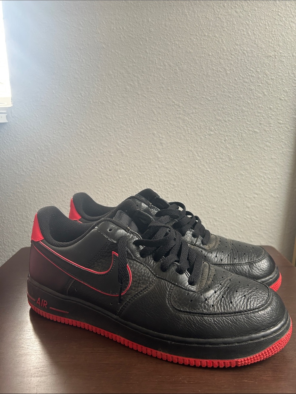 Nike Air Force 1 Men’s Black Sneakers with Red Accents